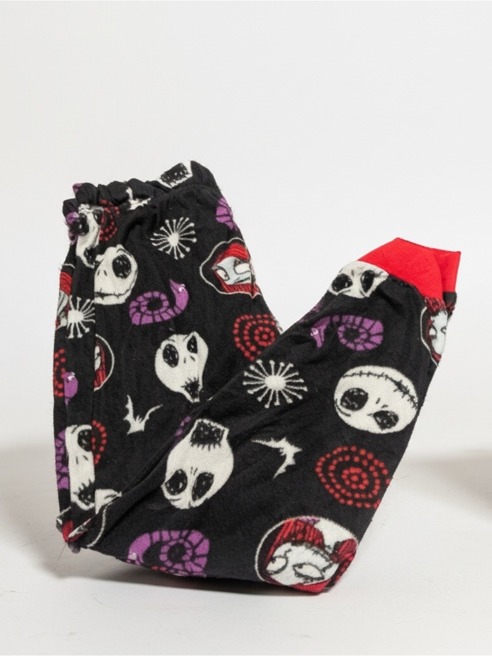 Disney Black Skull & Character Print Kids Pajama Pants with Red Cuffs
